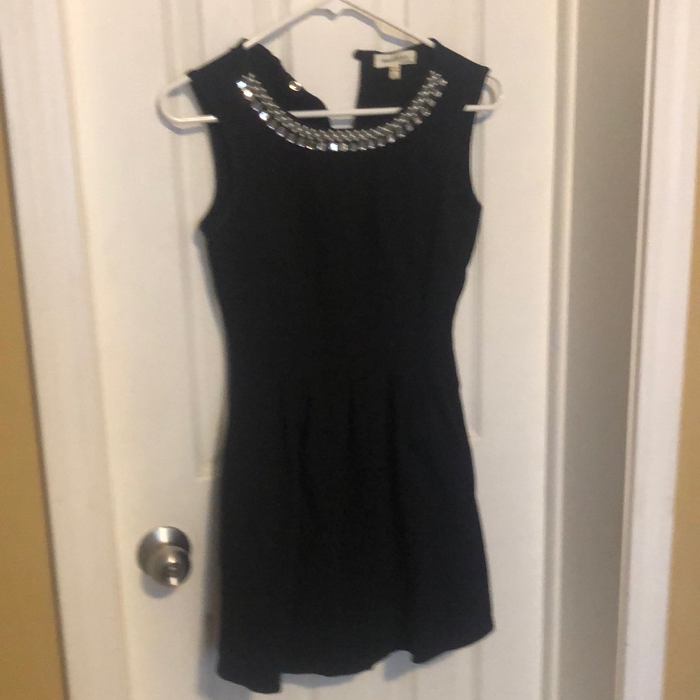 Small little black dress with pearl and crystal neck detail